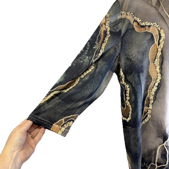 Women’s XL Neutral Print Long Sleeve Tee – Beige/Black/Brown Abstract Top - Picture 2 of 6